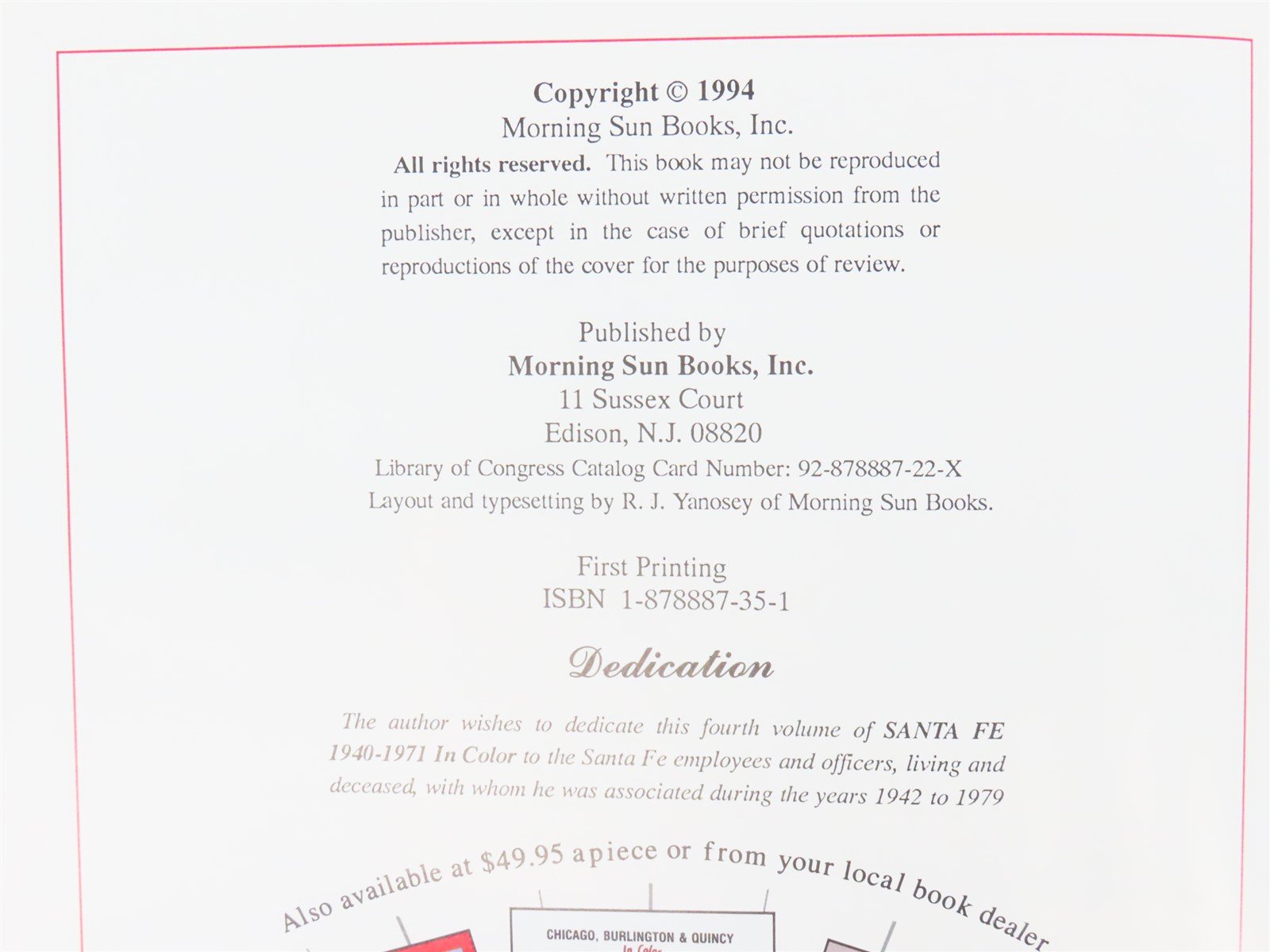 Morning Sun Books Santa Fe 1940-1971 In Color V. 4 Texas-El Capitan ©1994 HC Bk