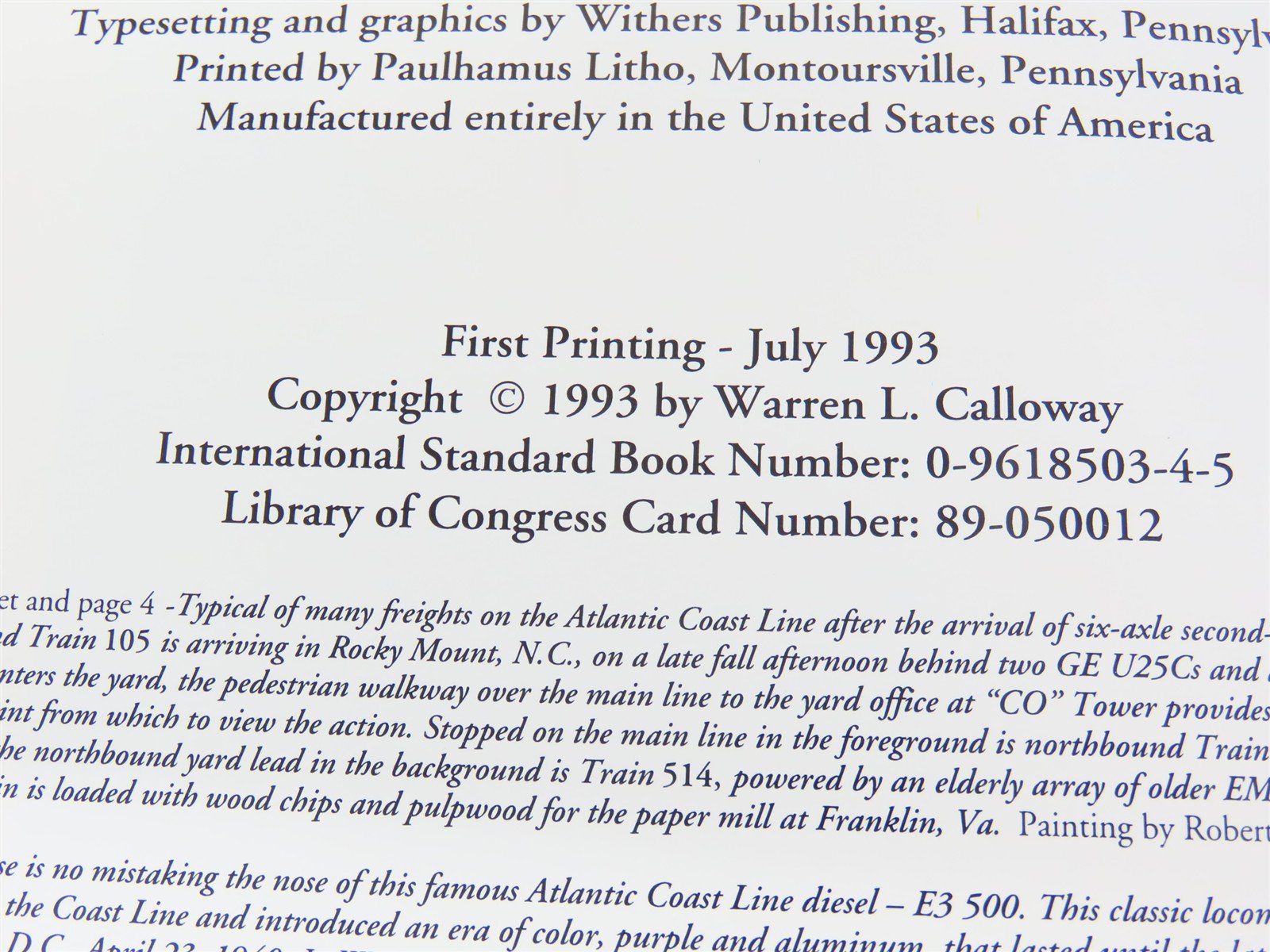 Atlantic Coast Line - The Diesel Years by Warren L. Calloway ©1993 HC Book