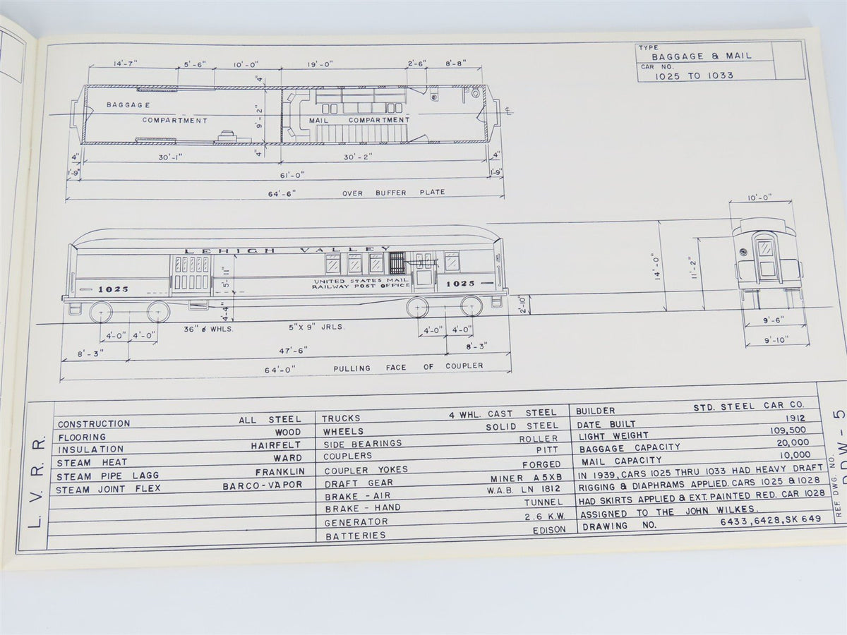 Lehigh Valley Railroad Passenger Cars Photo &amp; Diagram Book No. 1 ©1980 SC Book