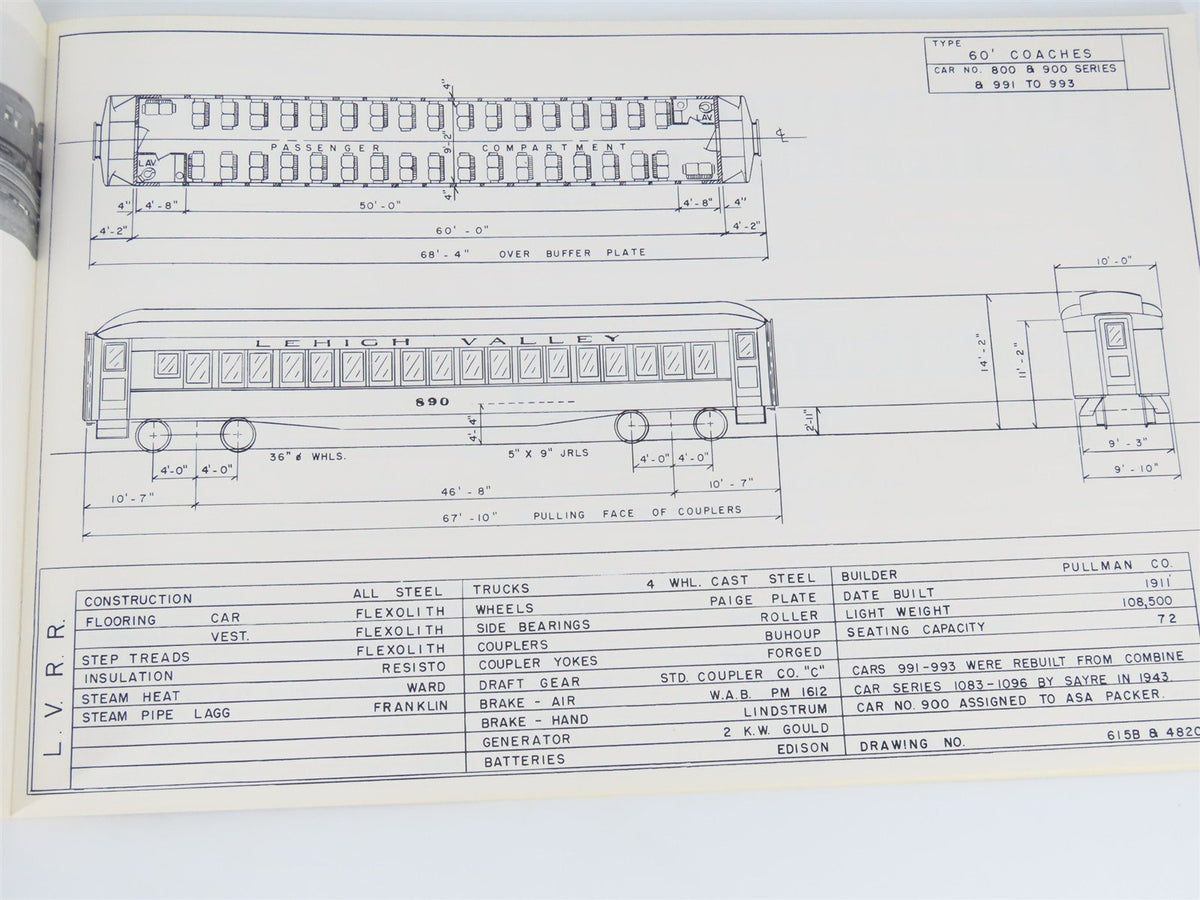 Lehigh Valley Railroad Passenger Cars Photo &amp; Diagram Book No. 1 ©1980 SC Book