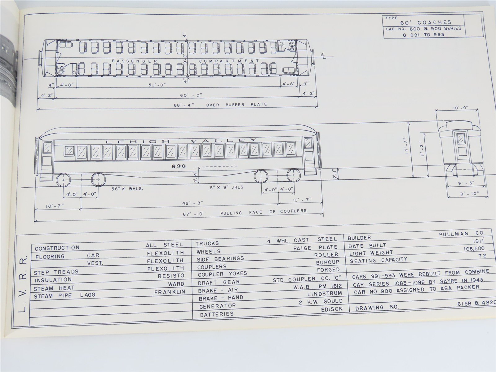Lehigh Valley Railroad Passenger Cars Photo & Diagram Book No. 1 ©1980 SC Book