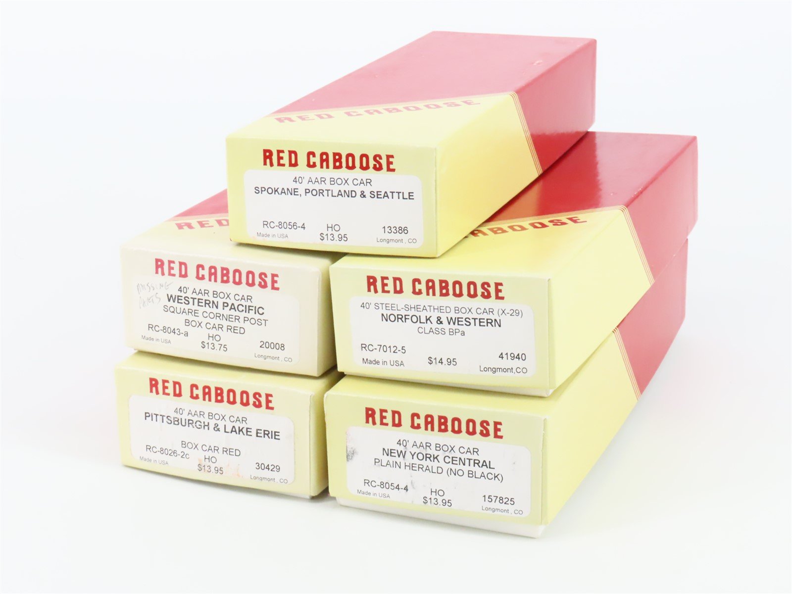 LOT of 5 HO Scale Red Caboose Kits NYC/P&LE/WP/SP&S/NW Box Cars