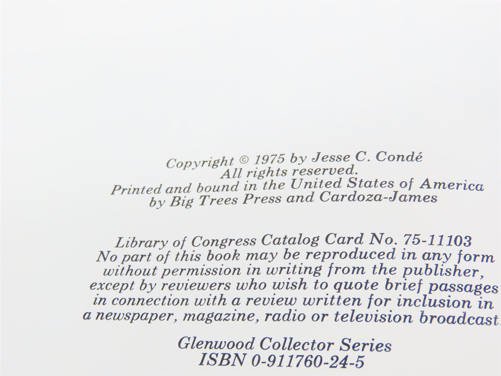 Sugar Trains Pictorial by Jesse C. Condé ©1975 HC Book #159/1000 - SIGNED