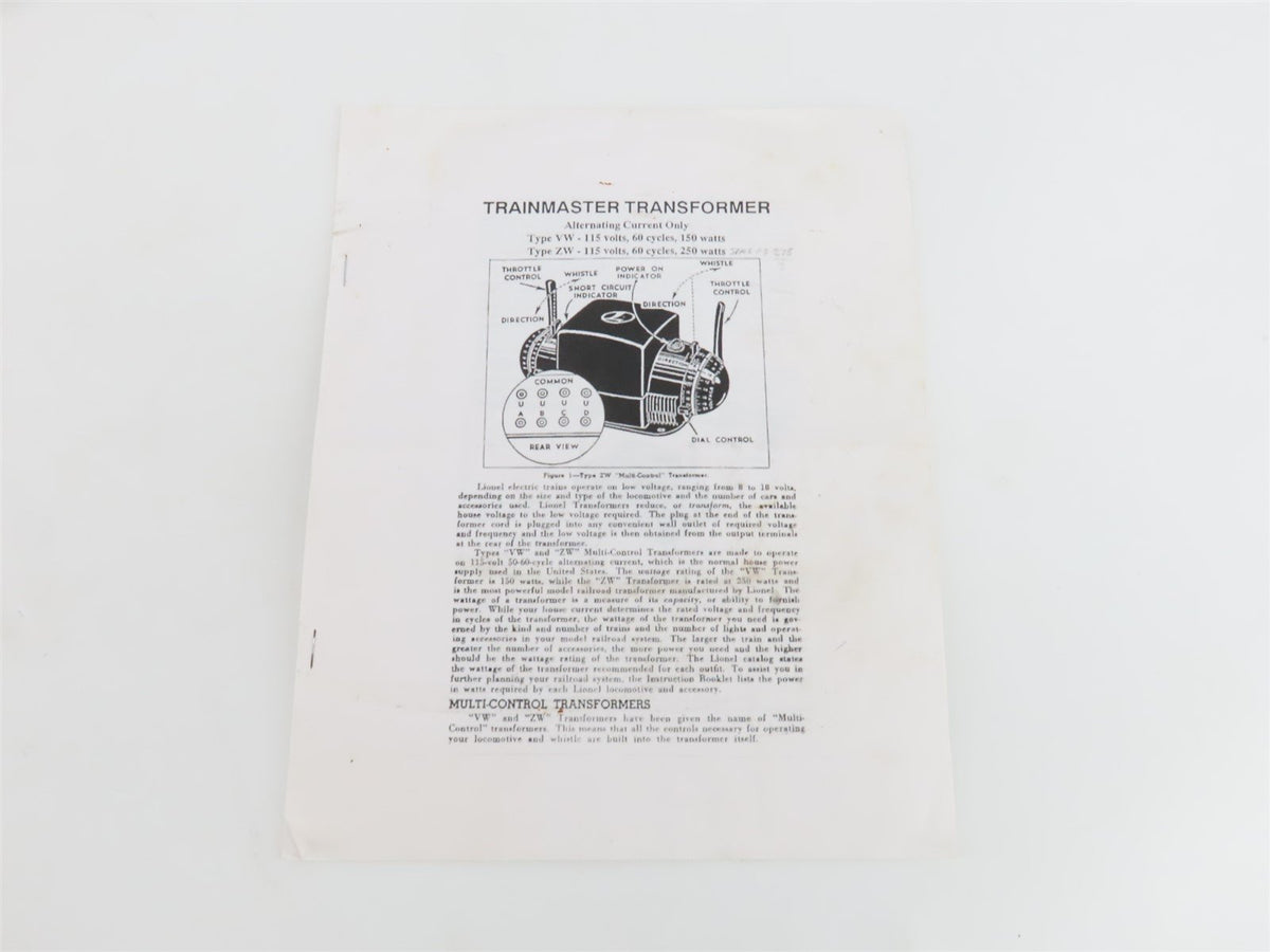 Lionel Type-ZW Multi-Control Trainmaster AC Transformer/Controller