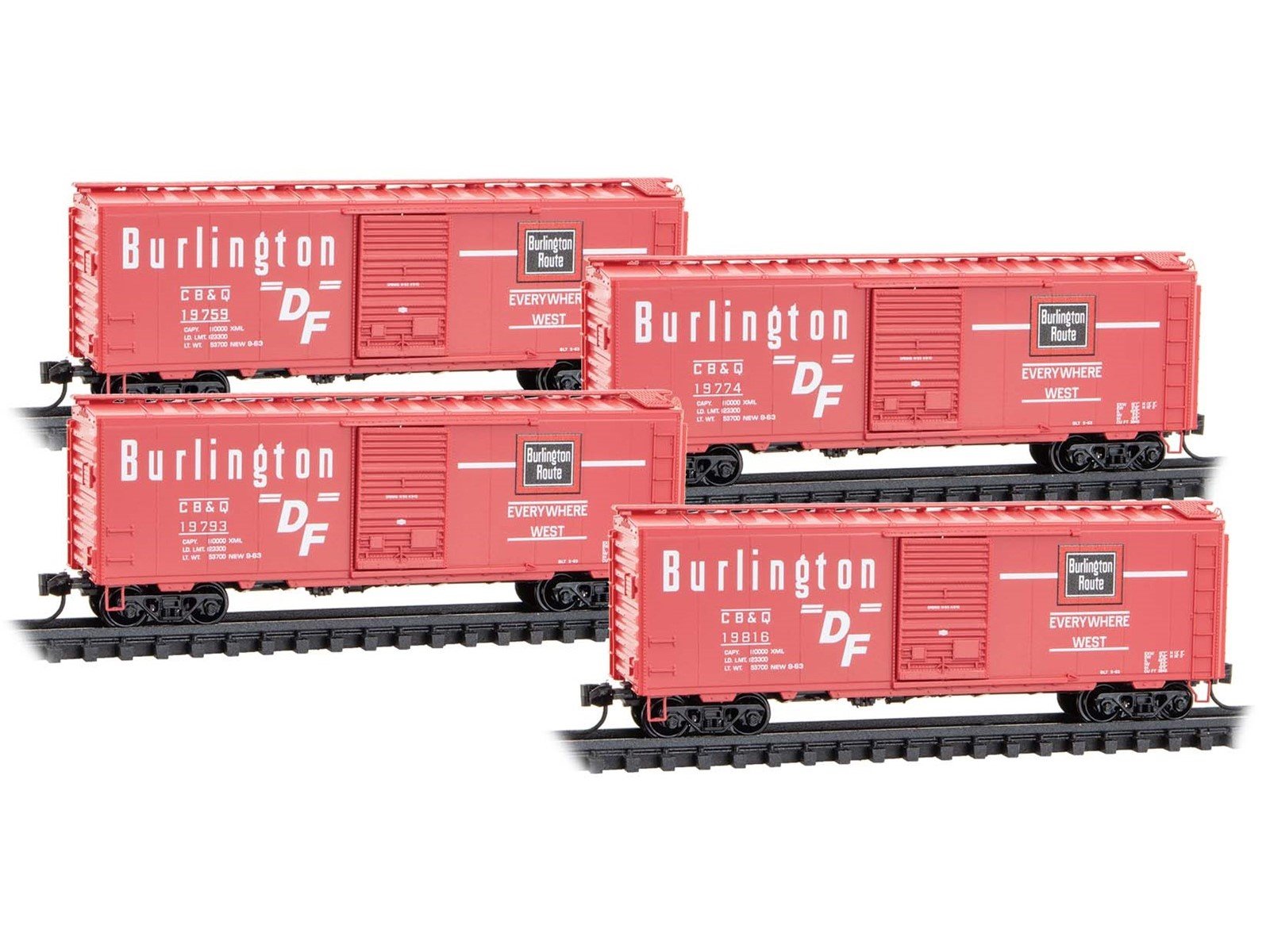 N Scale Micro-Trains MTL 98300240 CB&Q Burlington Route 40' Box Cars 4-Pack