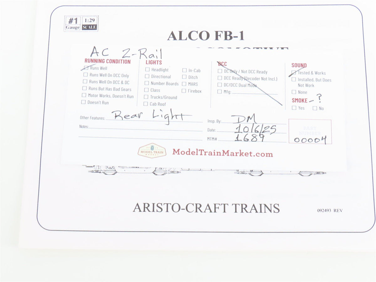 G Scale 2-Rail AC Aristocraft ART-22316 RDG Reading FB-1 Diesel #2066B w/ Sound