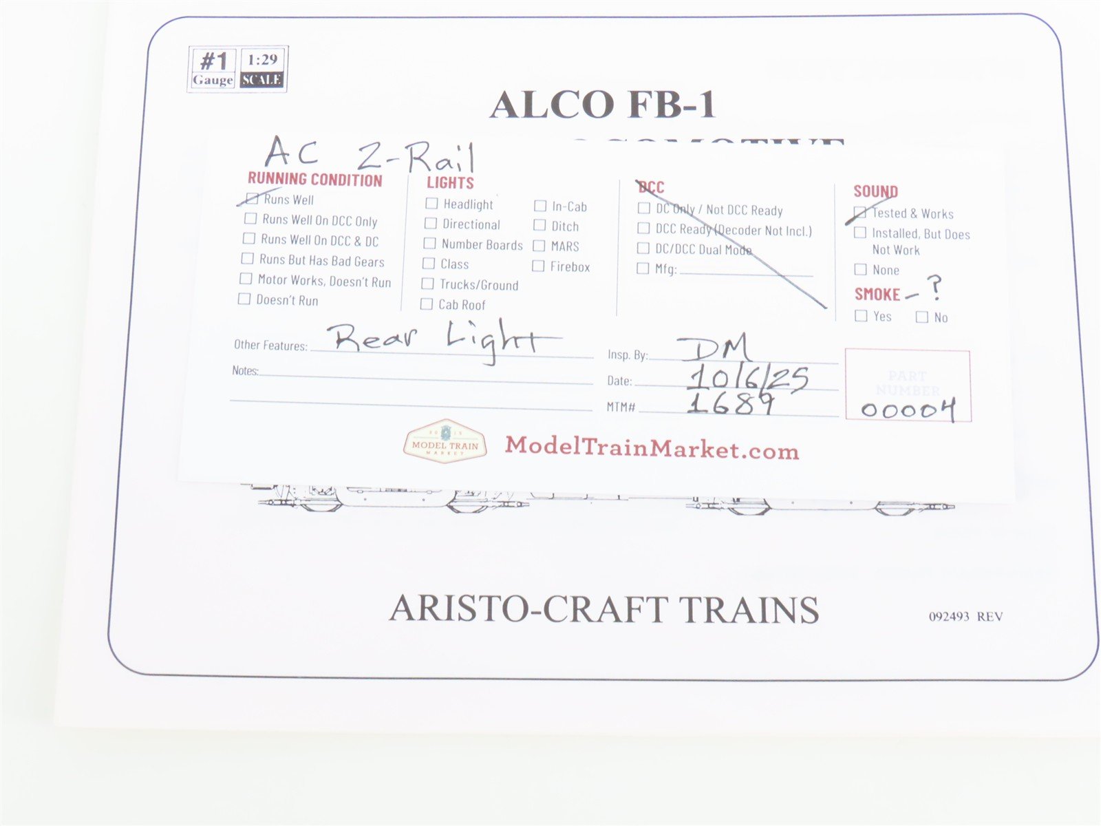 G Scale 2-Rail AC Aristocraft ART-22316 RDG Reading FB-1 Diesel #2066B w/ Sound