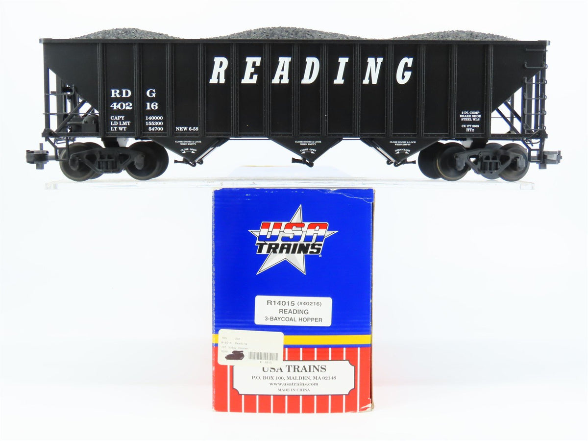 G Scale USA Trains R14015 RDG Reading 3-Bay Open Hopper #40216 w/Coal Load