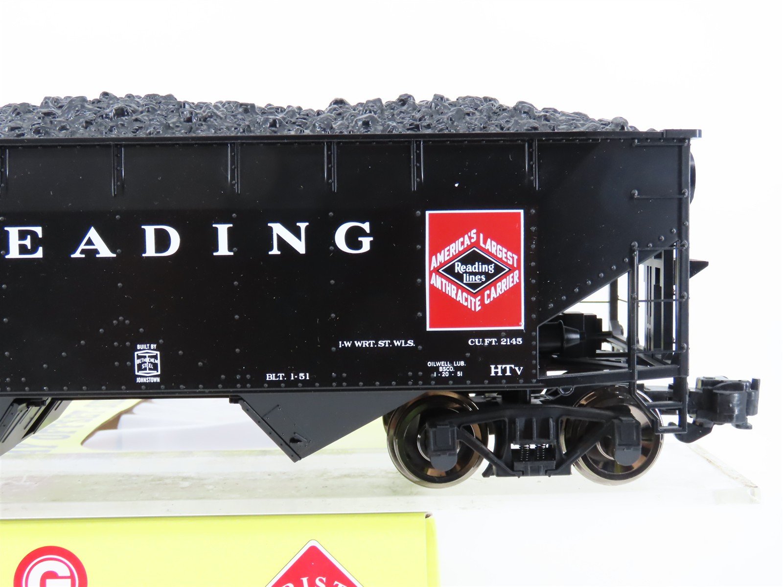 G Scale Aristo-Craft ART-41814B RDG Reading 2-Bay Hopper #86025 w/Coal Load