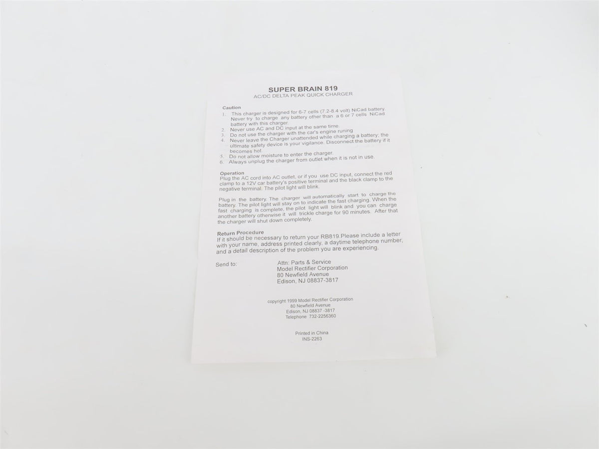 MRC RB819 Super Brain 819 AC/DC Delta Peak Battery Charger for 7.2V &amp; 8.4V NiCad