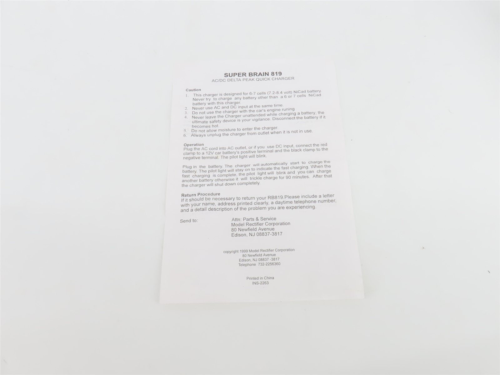 MRC RB819 Super Brain 819 AC/DC Delta Peak Battery Charger for 7.2V & 8.4V NiCad