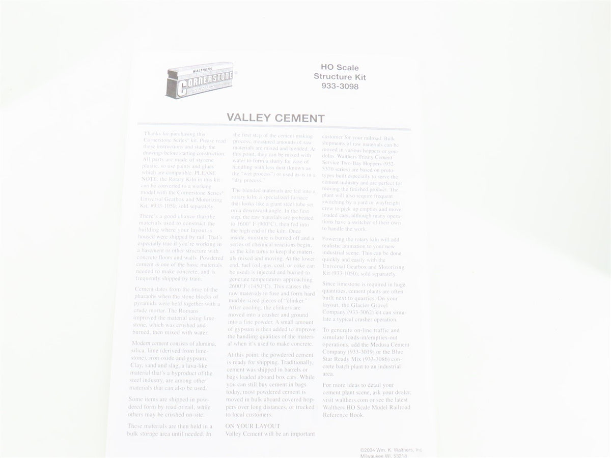 HO Walthers Cornerstone Kit 933-3098 Valley Cement #933-1050 Motorizing Kit