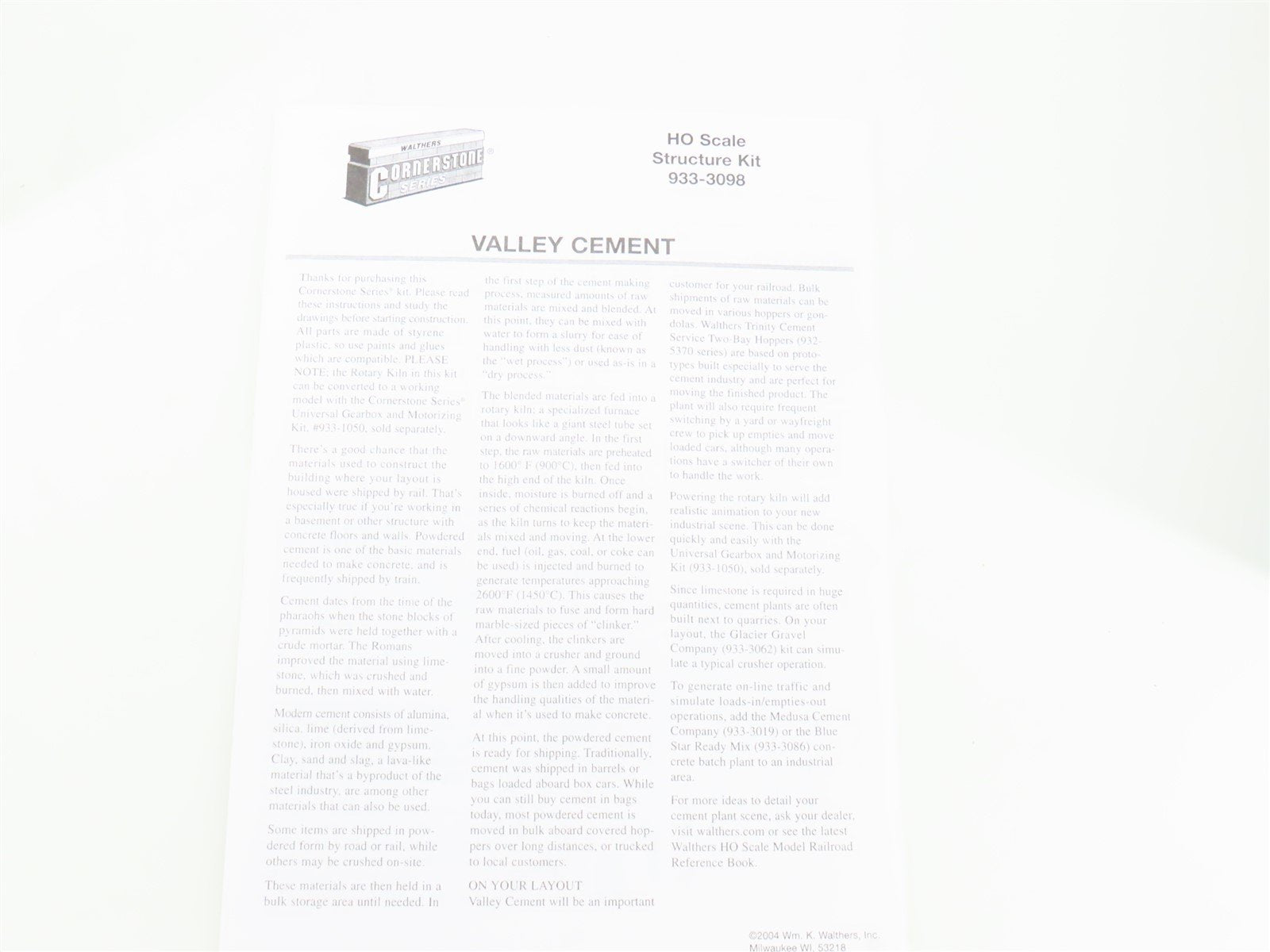 HO Walthers Cornerstone Kit 933-3098 Valley Cement #933-1050 Motorizing Kit