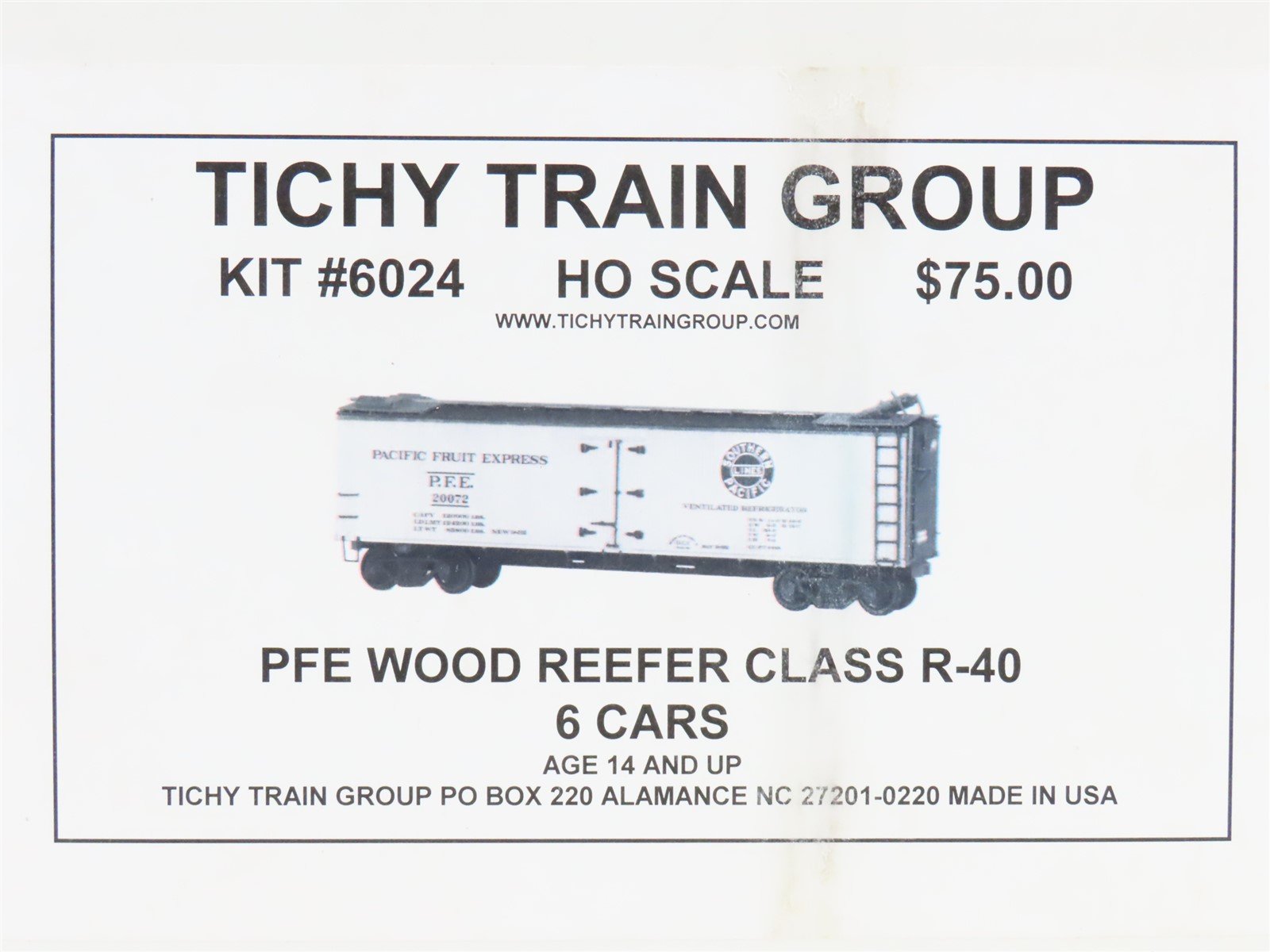 HO Scale Tichy Train Group Kit 6024 UP SP PFE Class R-40 Wood Reefer 6-Pack
