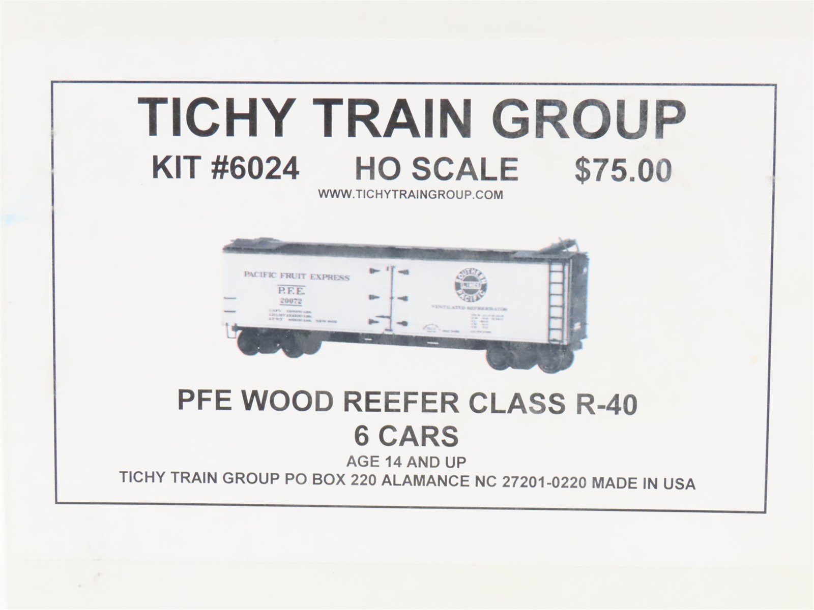 HO Scale Tichy Train Group Kit 6024 UP SP PFE Class R-40 Wood Reefer 6-Pack