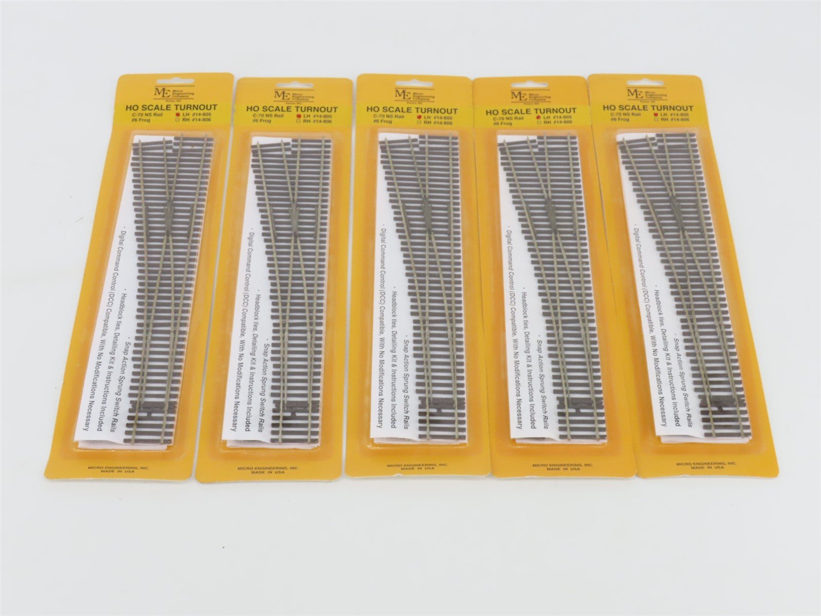 LOT of 5 HO Scale Micro-Engineering #14-805 Code70 NS #6 Frog Left Turnout Track