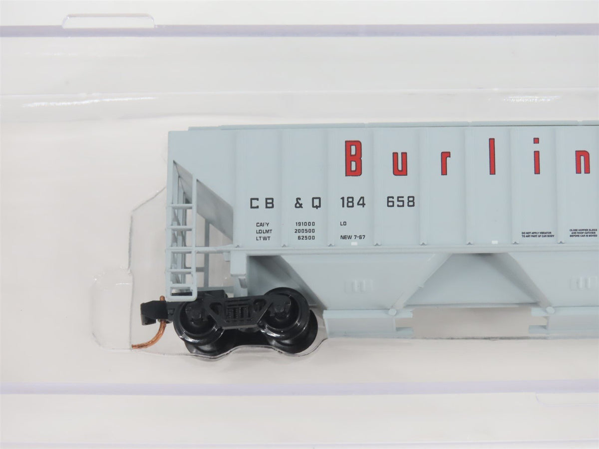 N Scale Red Caboose RM-25436-4 CB&amp;Q Burlington Route 3-Bay Hopper #184658
