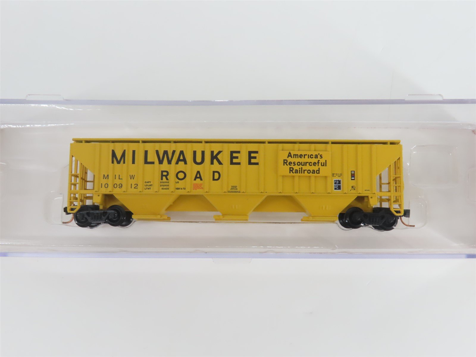 N Scale Red Caboose RM-25628-5 MILW Milwaukee Road 3-Bay Covered Hopper #100912