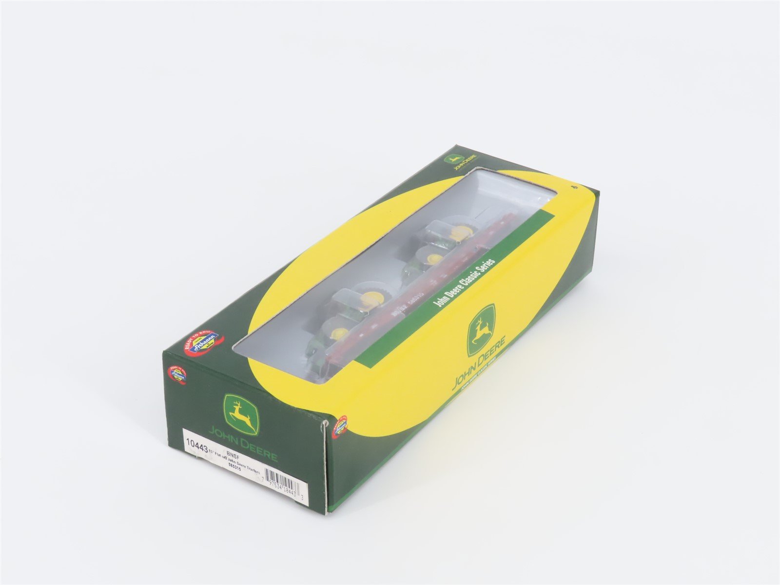 N Scale Athearn 10443 BNSF 53' Flat Car #585315 w/ John Deere Tractors Load
