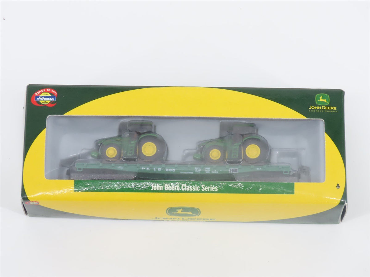 N Scale Athearn 10448 P&amp;LE 53&#39; Flat Car #665 w/ John Deere Tractors Load