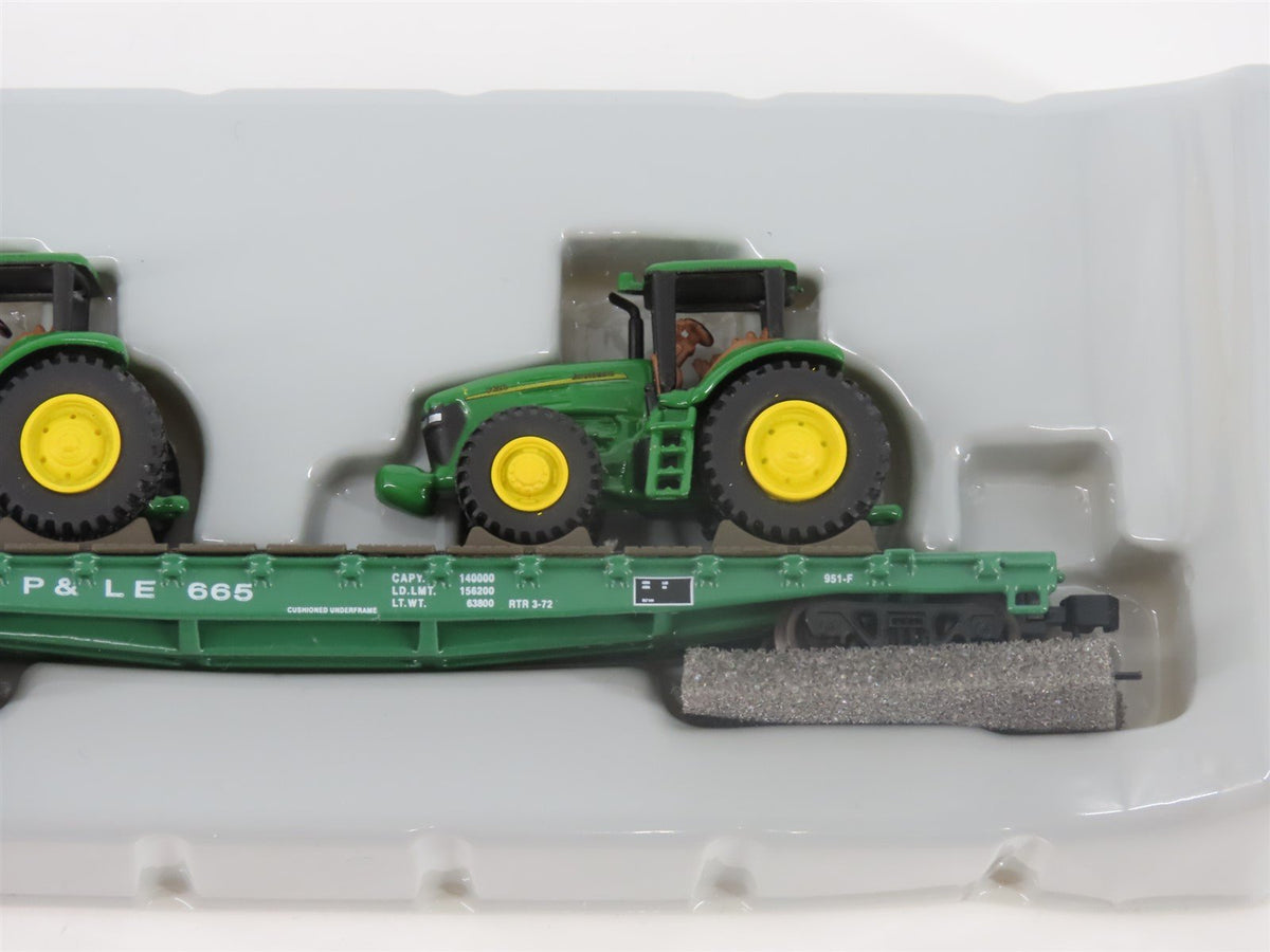 N Scale Athearn 10448 P&amp;LE 53&#39; Flat Car #665 w/ John Deere Tractors Load