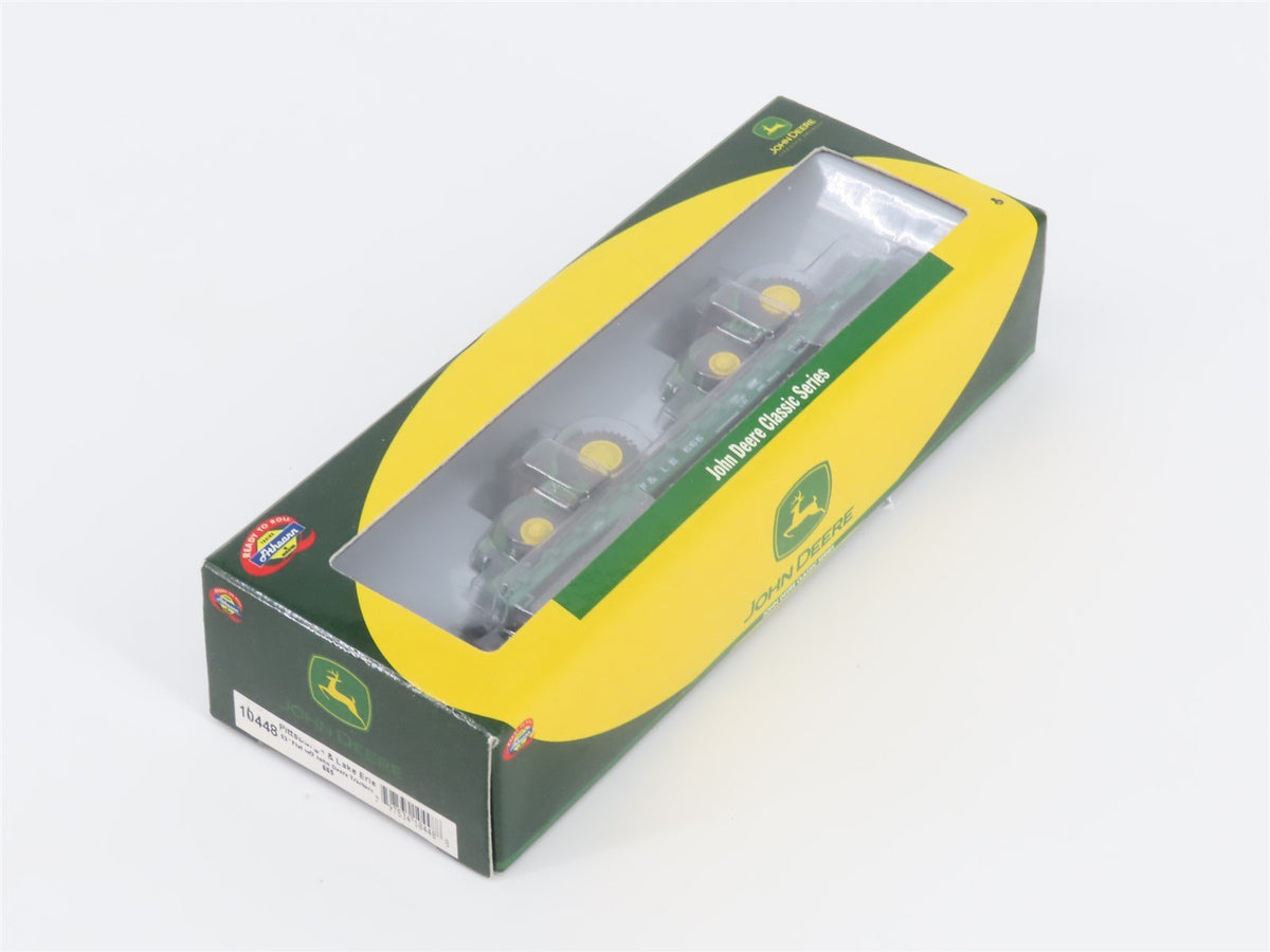 N Scale Athearn 10448 P&amp;LE 53&#39; Flat Car #665 w/ John Deere Tractors Load