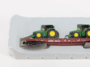 N Scale Athearn 10444 BNSF 53' Flat Car #585318 w/ John Deere Tractors Load