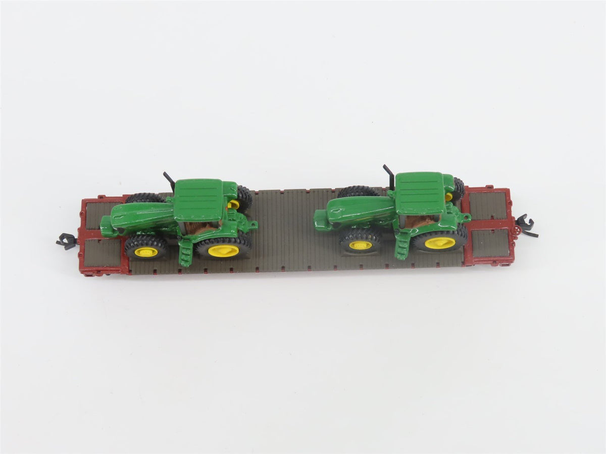 N Scale Athearn 10444 BNSF 53&#39; Flat Car #585318 w/ John Deere Tractors Load