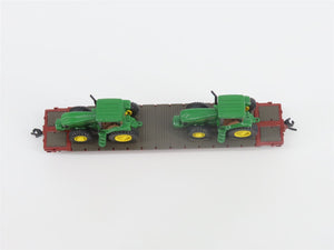 N Scale Athearn 10444 BNSF 53' Flat Car #585318 w/ John Deere Tractors Load
