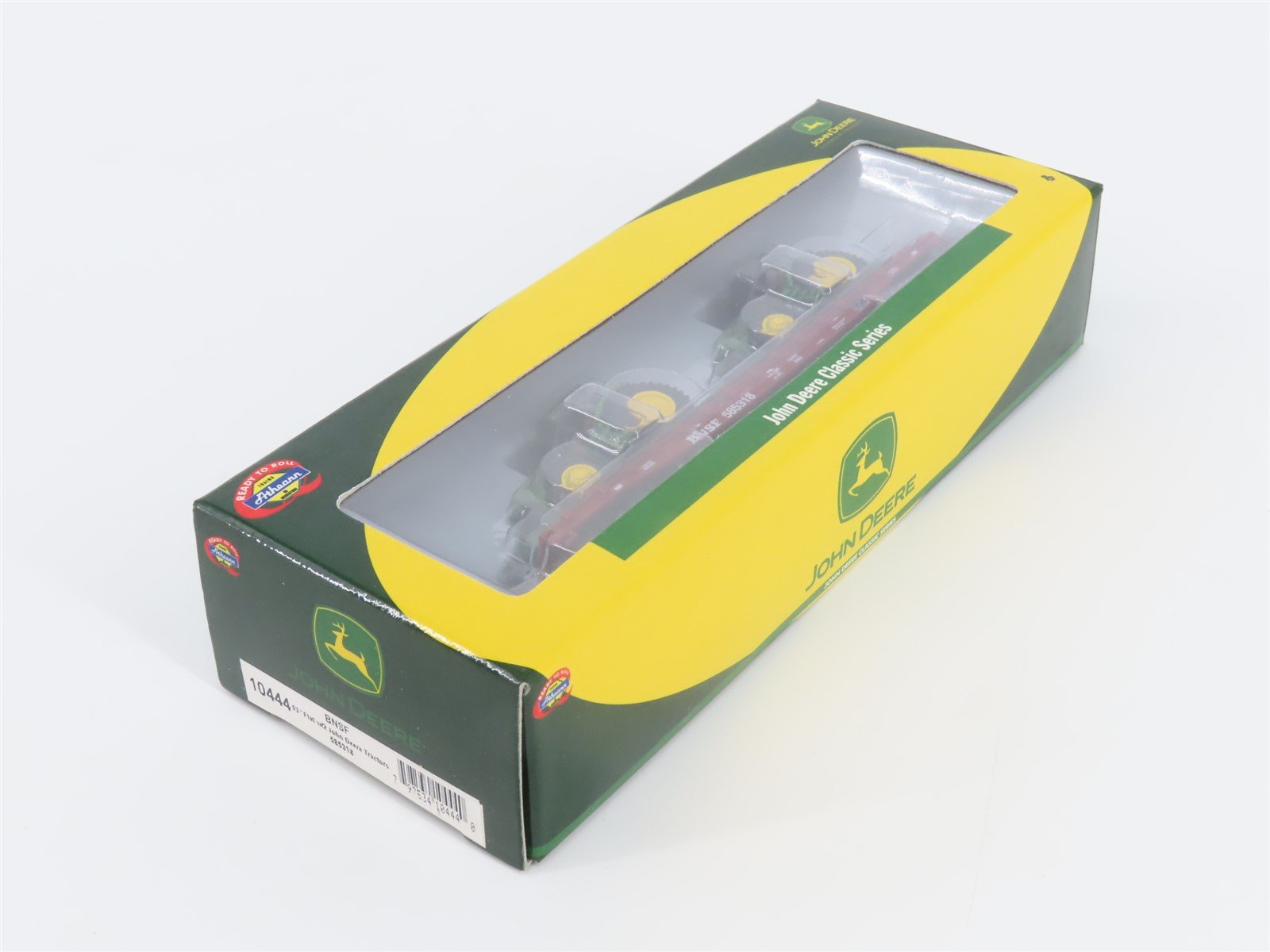 N Scale Athearn 10444 BNSF 53' Flat Car #585318 w/ John Deere Tractors Load