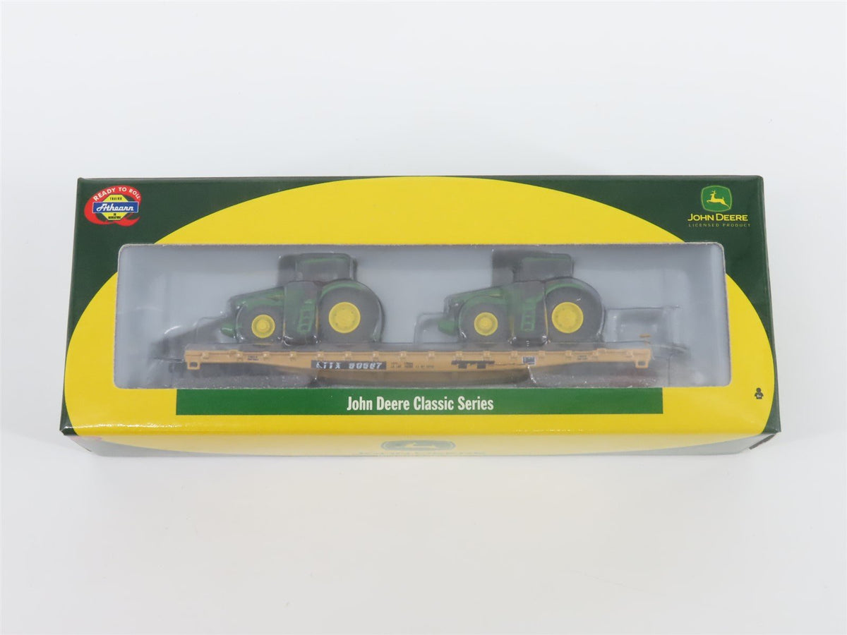 N Scale Athearn 10445 LTTX / TTX 53&#39; Flat Car #90587 w/ John Deere Tractors Load