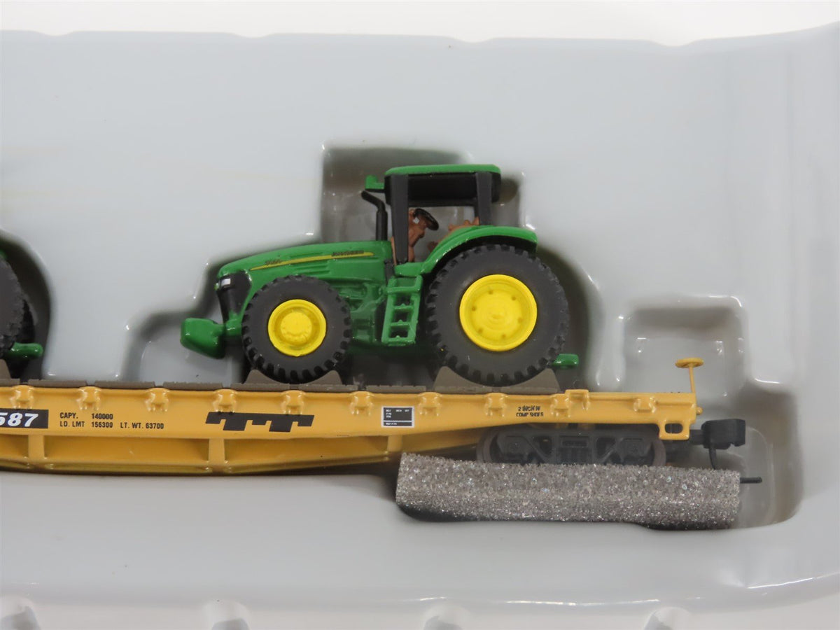 N Scale Athearn 10445 LTTX / TTX 53&#39; Flat Car #90587 w/ John Deere Tractors Load