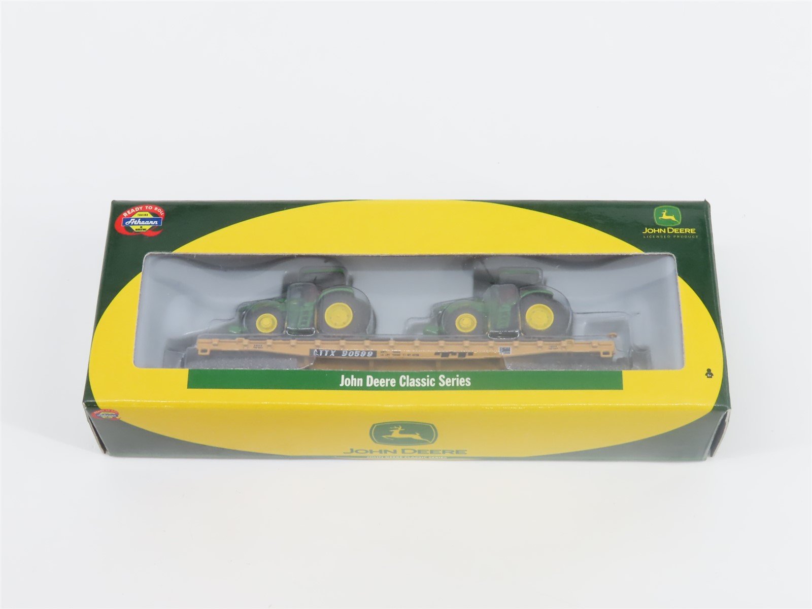 N Scale Athearn 10446 LTTX / TTX 53' Flat Car #90599 w/ John Deere Tractors Load