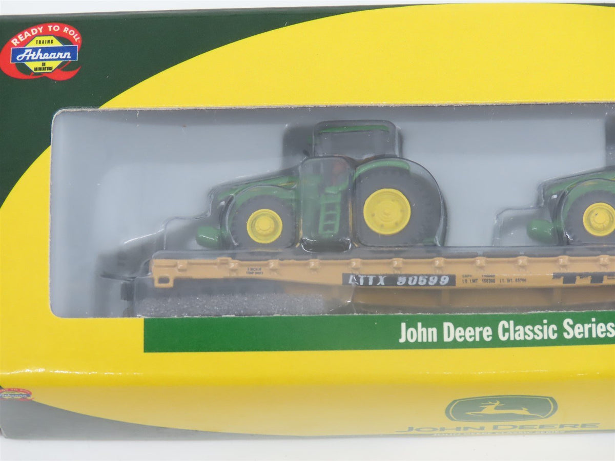 N Scale Athearn 10446 LTTX / TTX 53&#39; Flat Car #90599 w/ John Deere Tractors Load