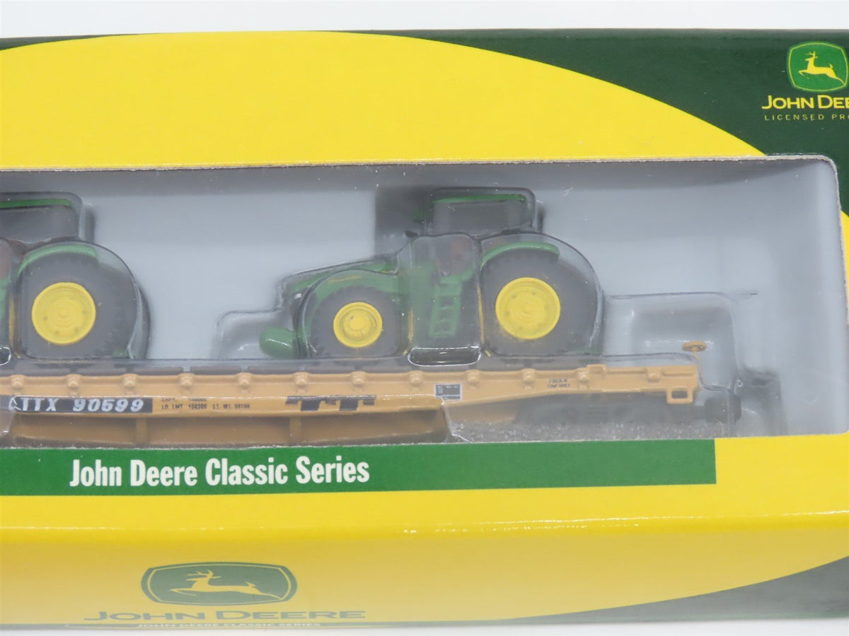 N Scale Athearn 10446 LTTX / TTX 53&#39; Flat Car #90599 w/ John Deere Tractors Load