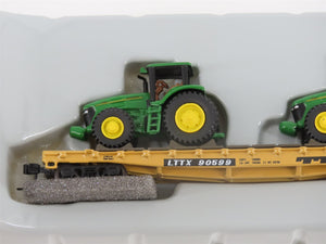 N Scale Athearn 10446 LTTX / TTX 53' Flat Car #90599 w/ John Deere Tractors Load