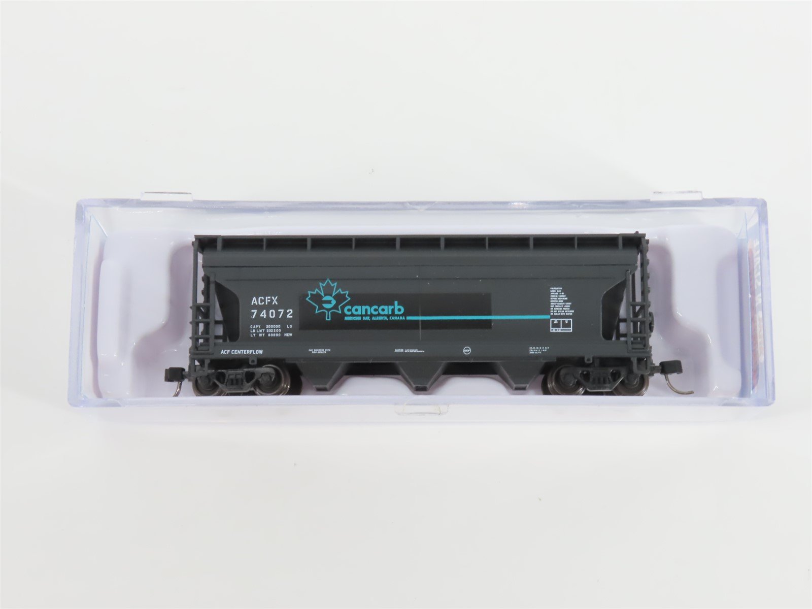 N Scale Atlas Trainman 50006108 ACFX Cancarb 3-Bay Covered Hopper #74072