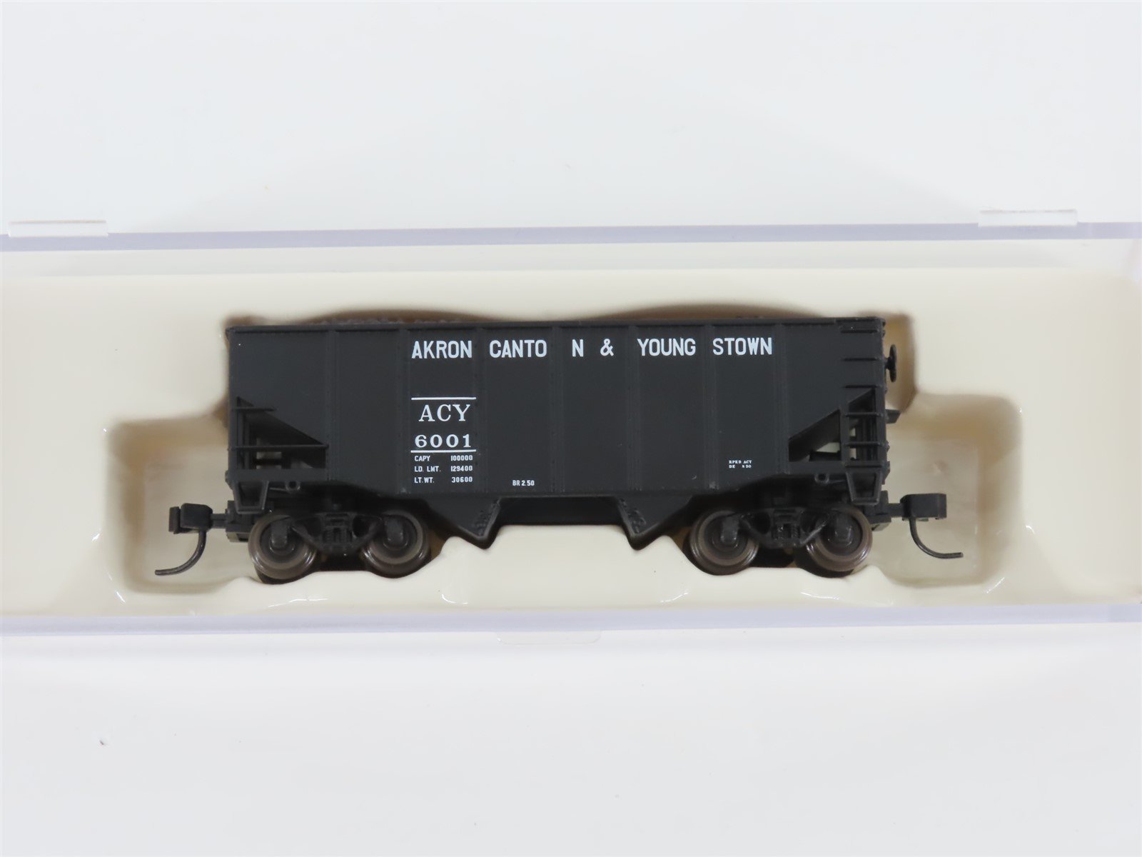 N Scale Atlas 41295 ACY Akron Canton & Youngstown 2-Bay Hopper #6001 w/ Load
