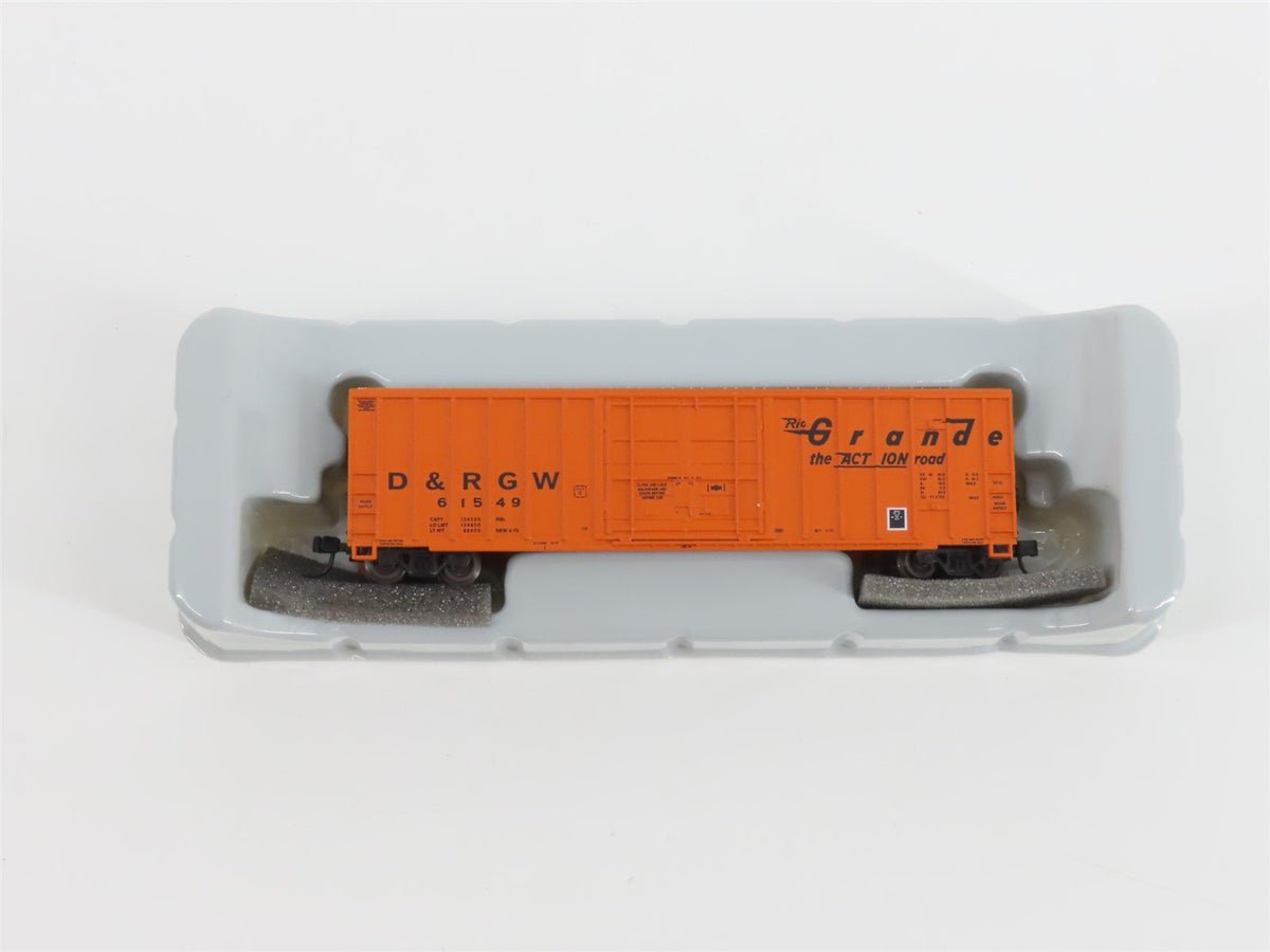 N Scale Athearn 11405 D&amp;RGW Rio Grande 50&#39; FMC Plug Door Box Car #61549