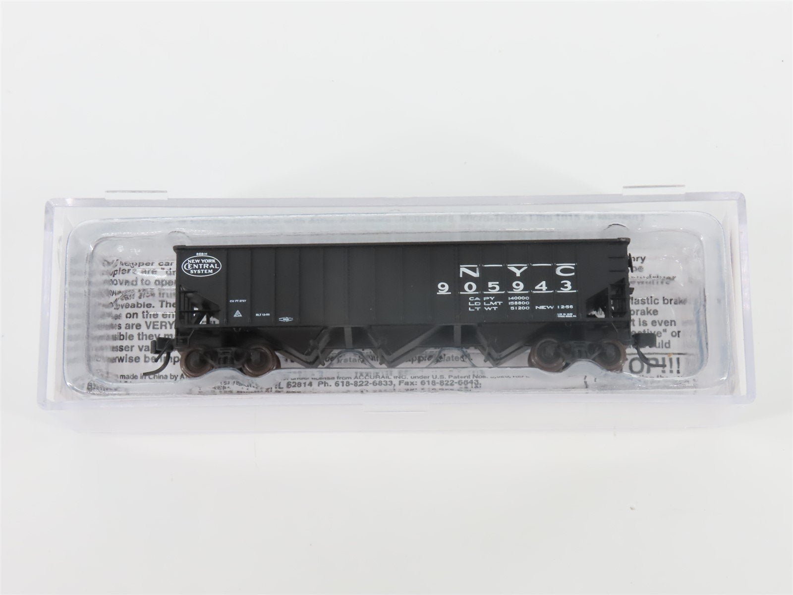 N Scale Bluford Shops 14021 NYC New York Central 3-Bay Hopper #905943 w/ Load
