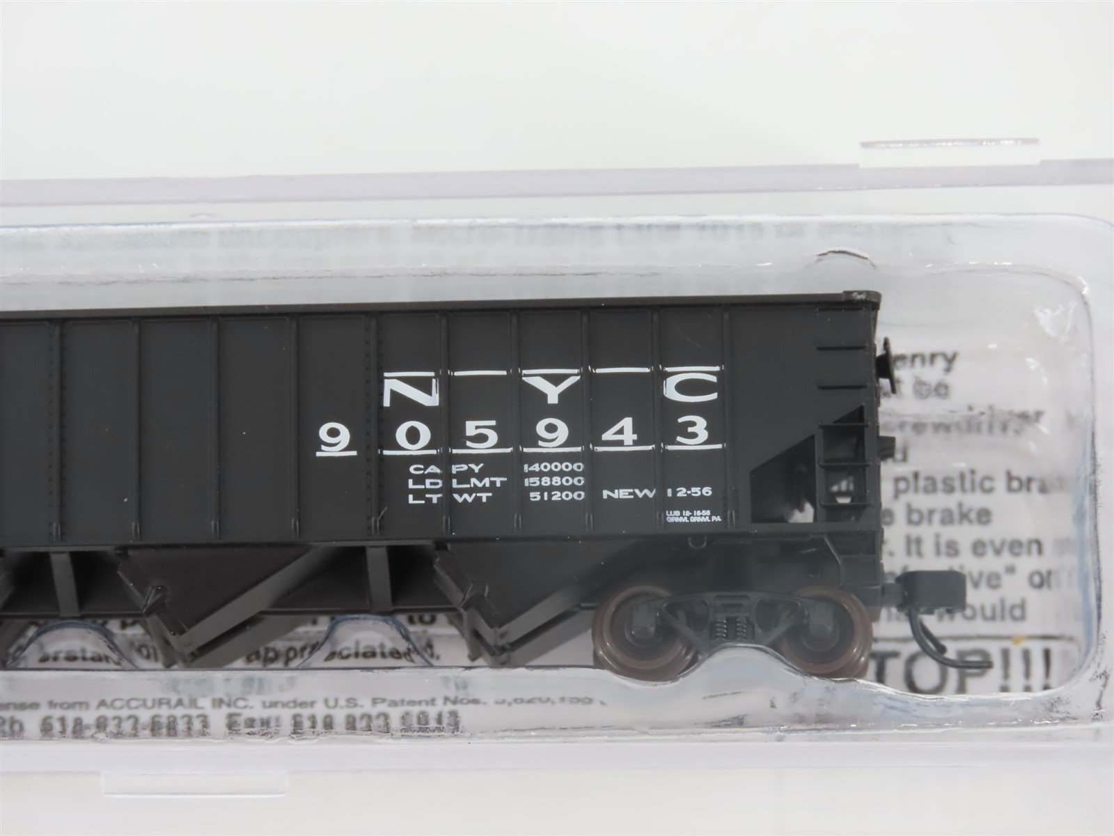 N Scale Bluford Shops 14021 NYC New York Central 3-Bay Hopper #905943 w/ Load