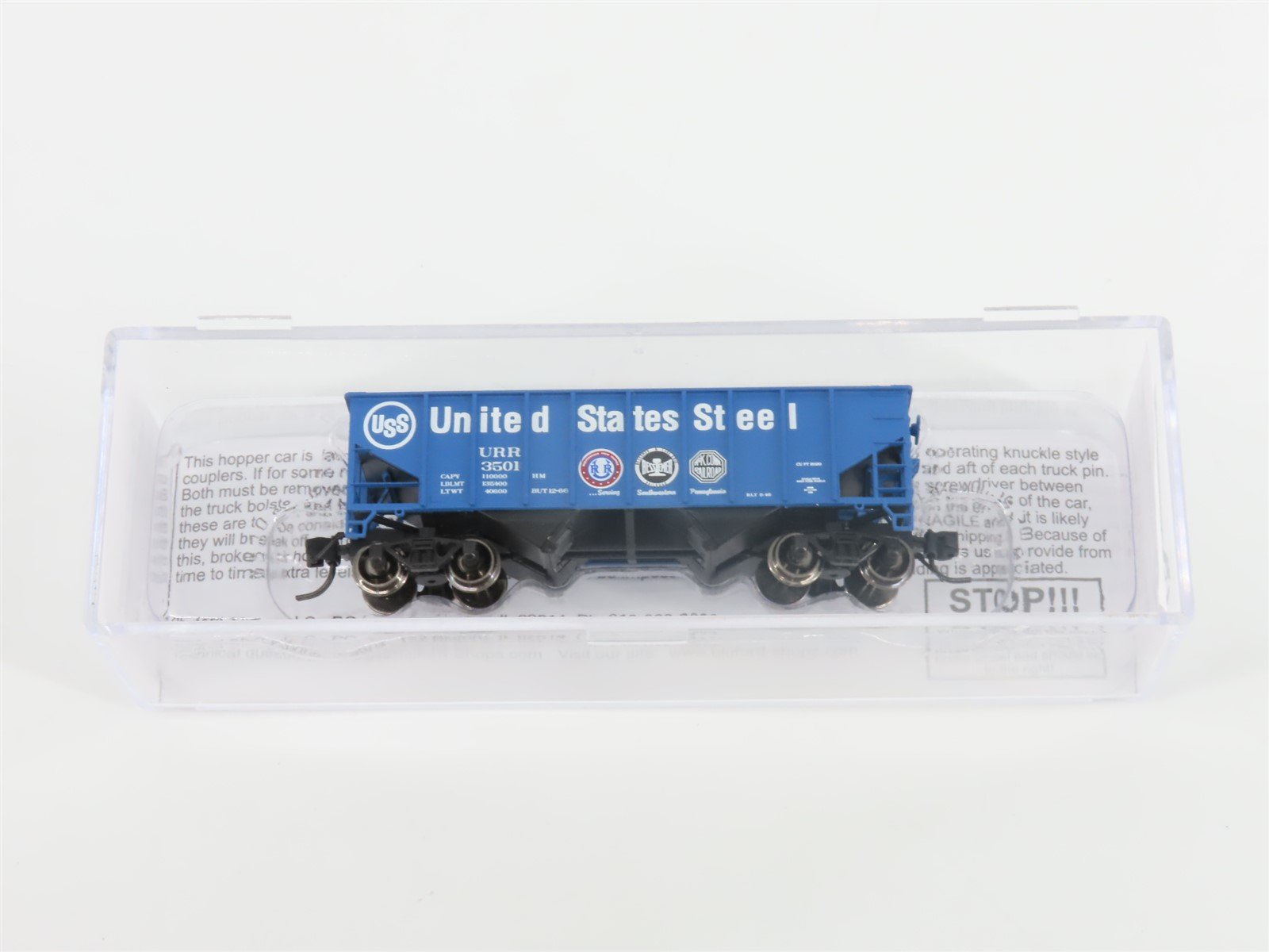 N Scale Bluford Shops NSE BLU17-03 URR US Steel 2-Bay Hopper #3501 w/ Load