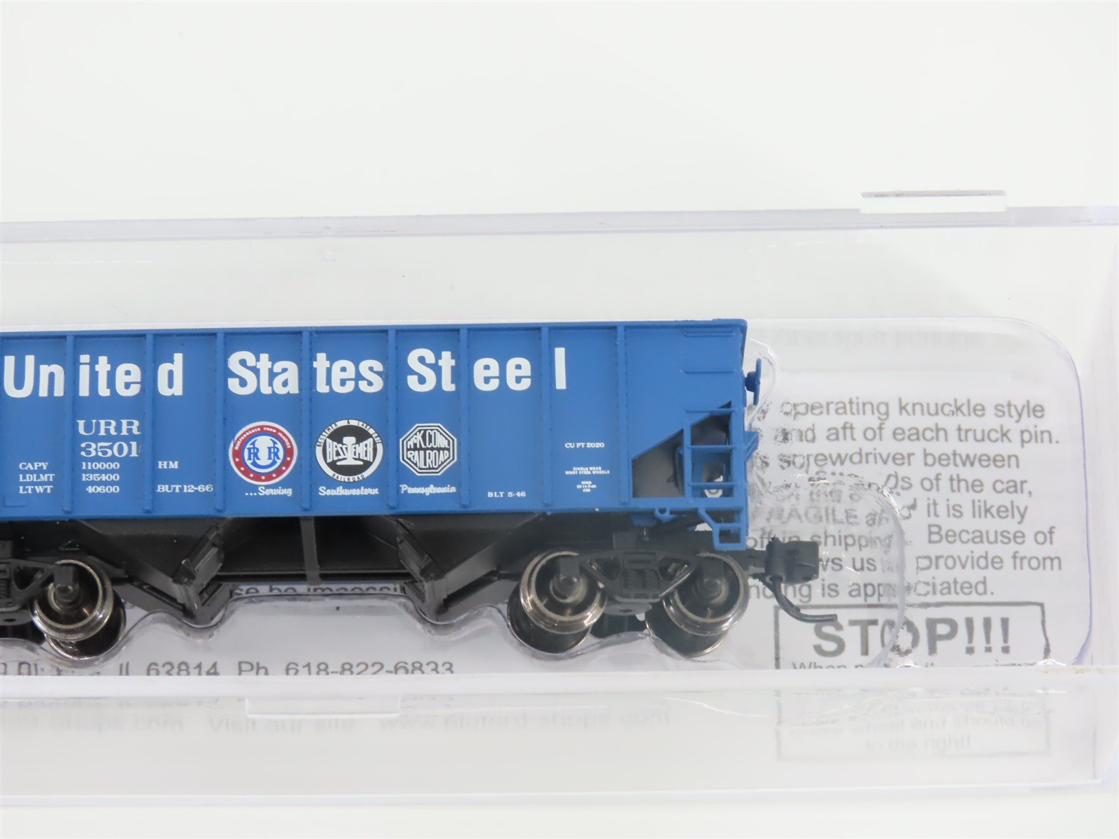 N Scale Bluford Shops NSE BLU17-03 URR US Steel 2-Bay Hopper #3501 w/ Load