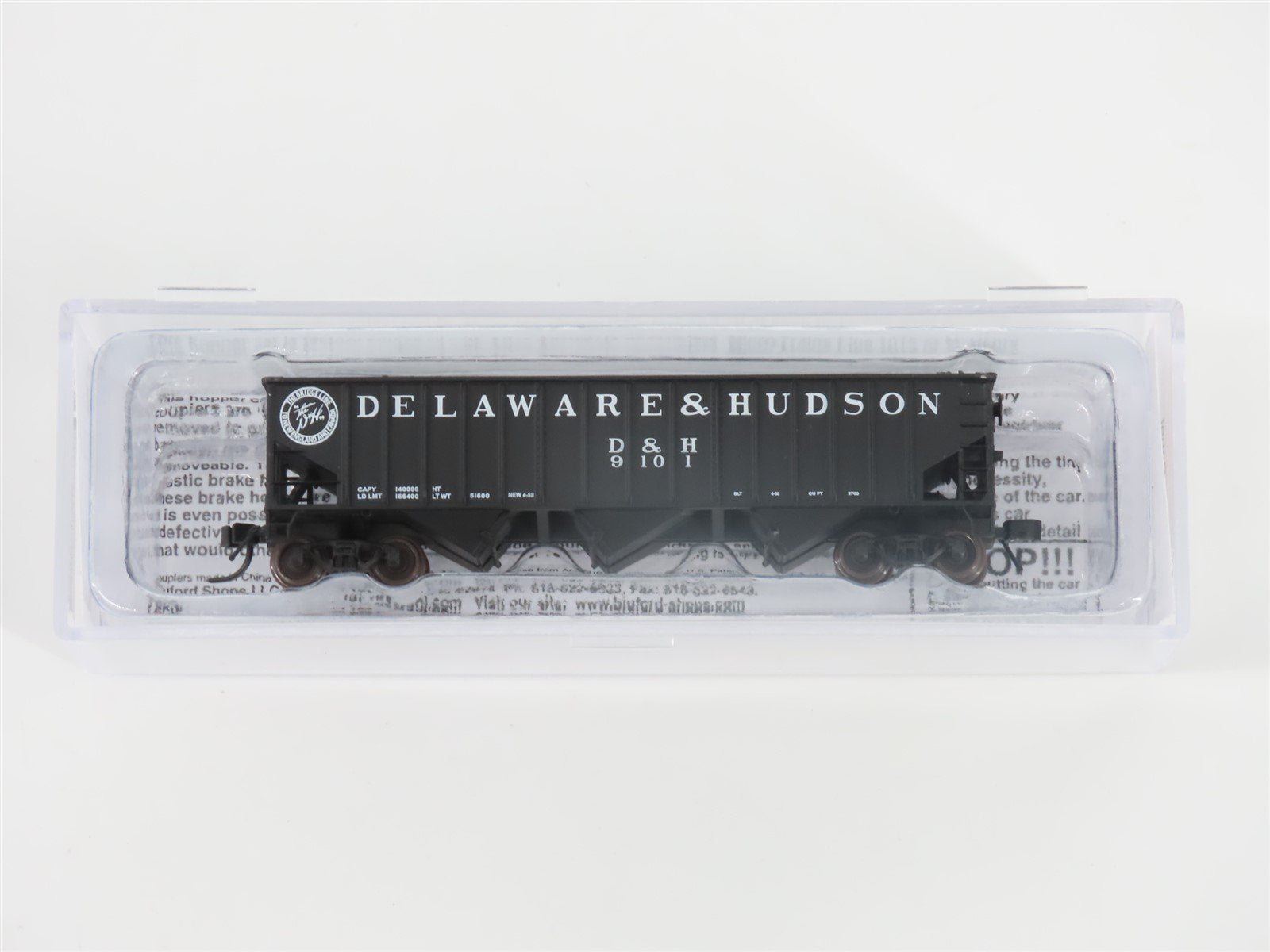 N Bluford Shops 14072 D&H "Bridge Line" 3-Bay Rib-Side Hopper #9101 w/ Load