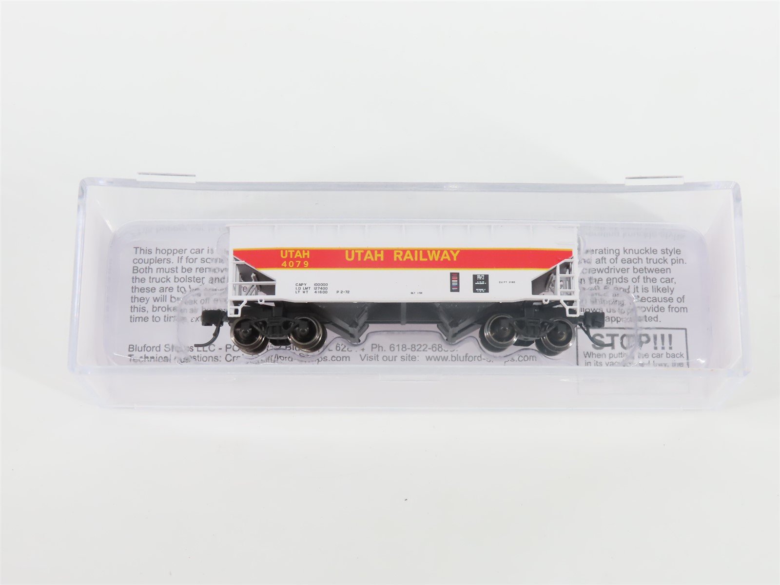 N Scale Bluford Shops NSE BLU17-39 UTAH Railway 2-Bay Hopper #4079 w/ Load
