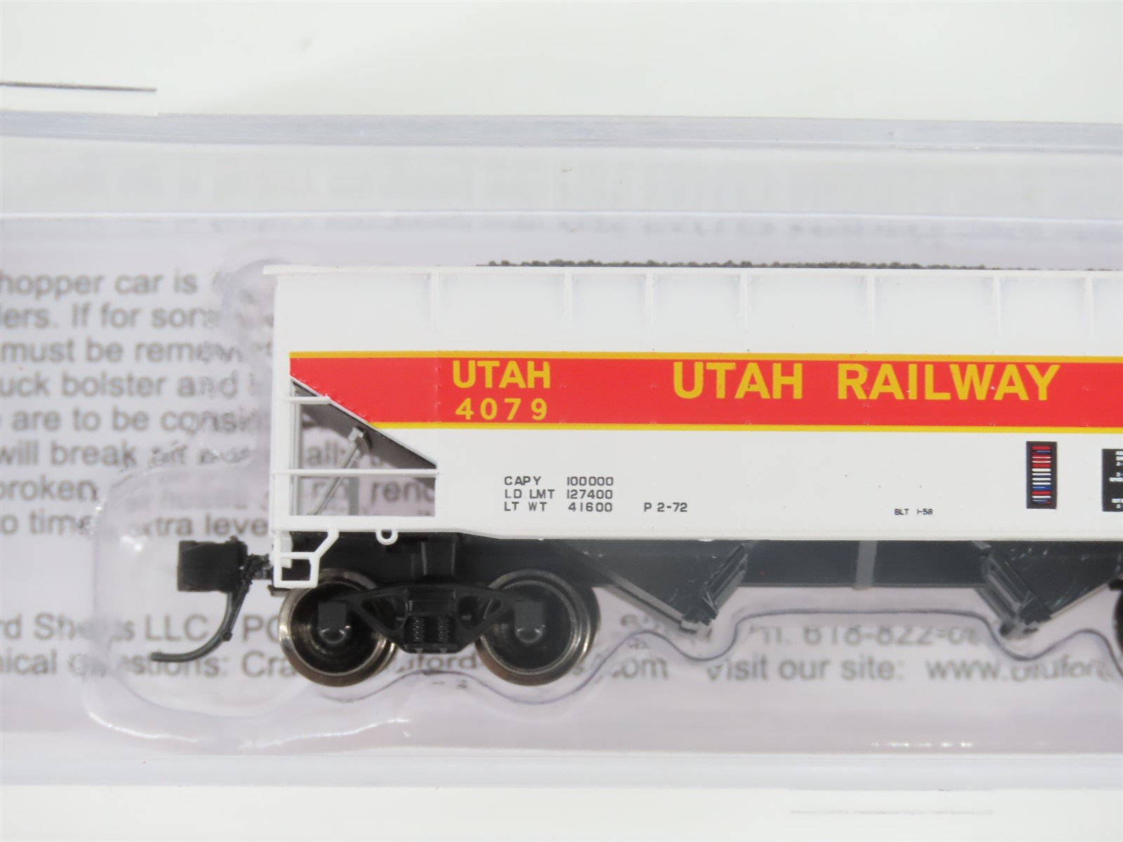 N Scale Bluford Shops NSE BLU17-39 UTAH Railway 2-Bay Hopper #4079 w/ Load