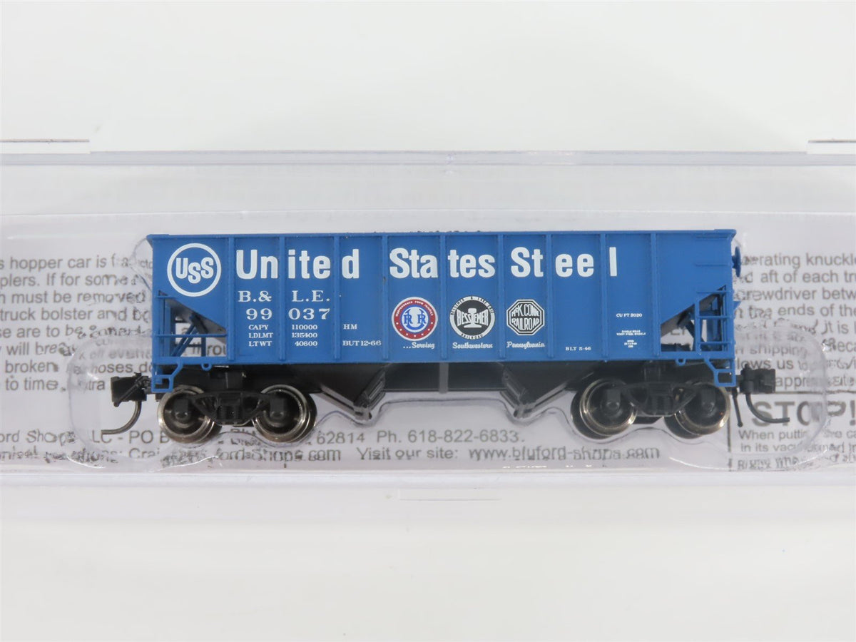 N Scale Bluford Shops NSE BLU17-03 B&amp;LE US Steel 2-Bay Hopper #99037 w/ Load