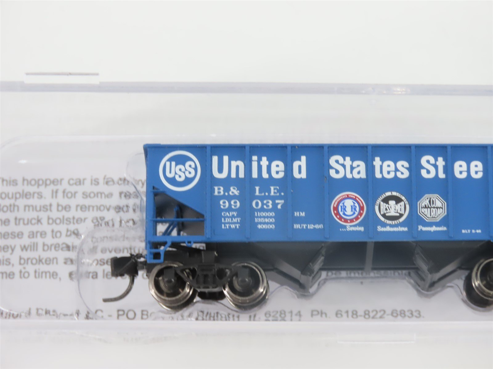 N Scale Bluford Shops NSE BLU17-03 B&LE US Steel 2-Bay Hopper #99037 w/ Load