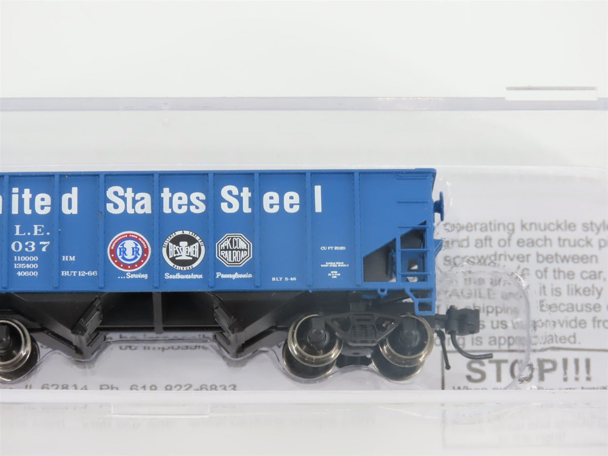 N Scale Bluford Shops NSE BLU17-03 B&amp;LE US Steel 2-Bay Hopper #99037 w/ Load