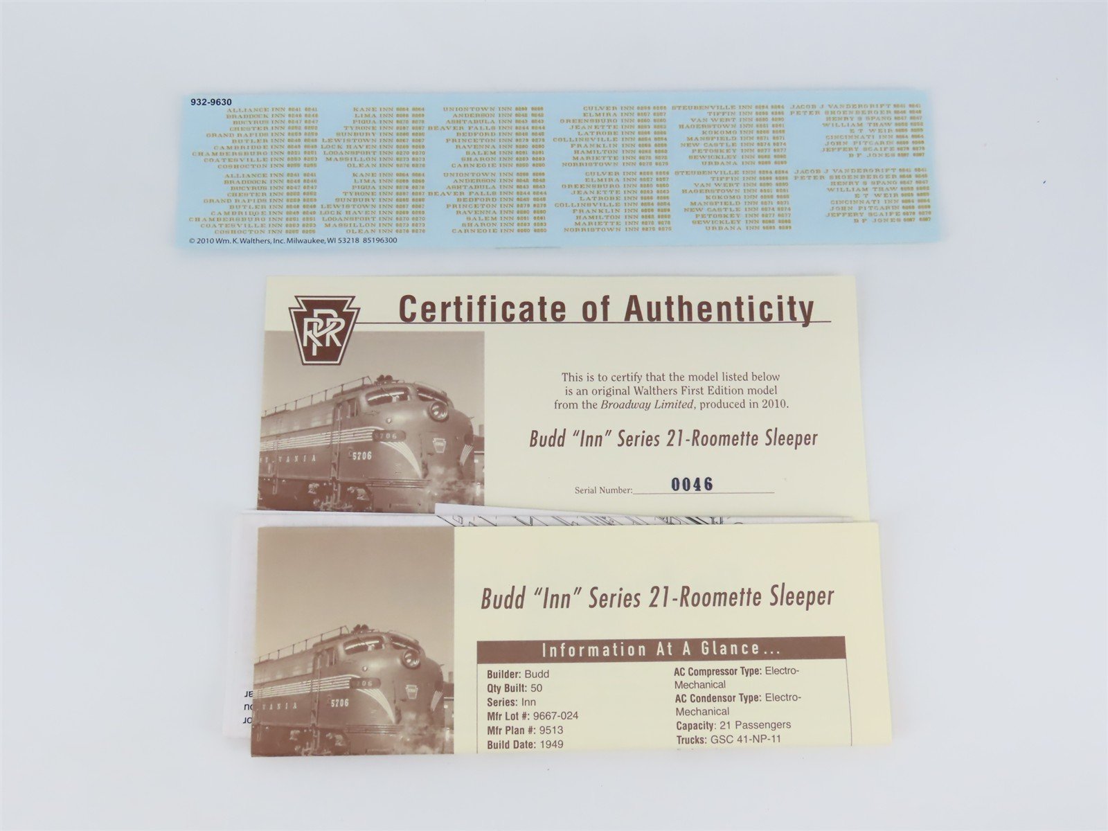 HO Walthers 932-9630 PRR 1953-Era Broadway Limited 21-Roomette Sleeper Passenger